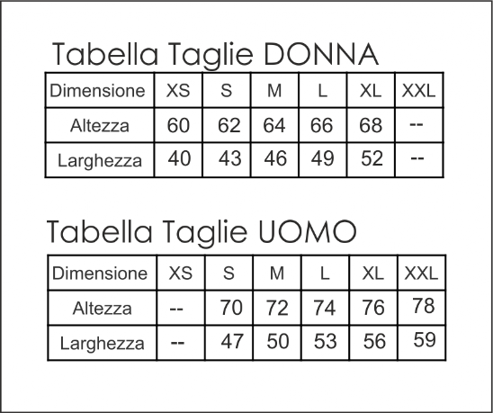 Taglie T-Shirt uomo e donna Taglie T-Shirt